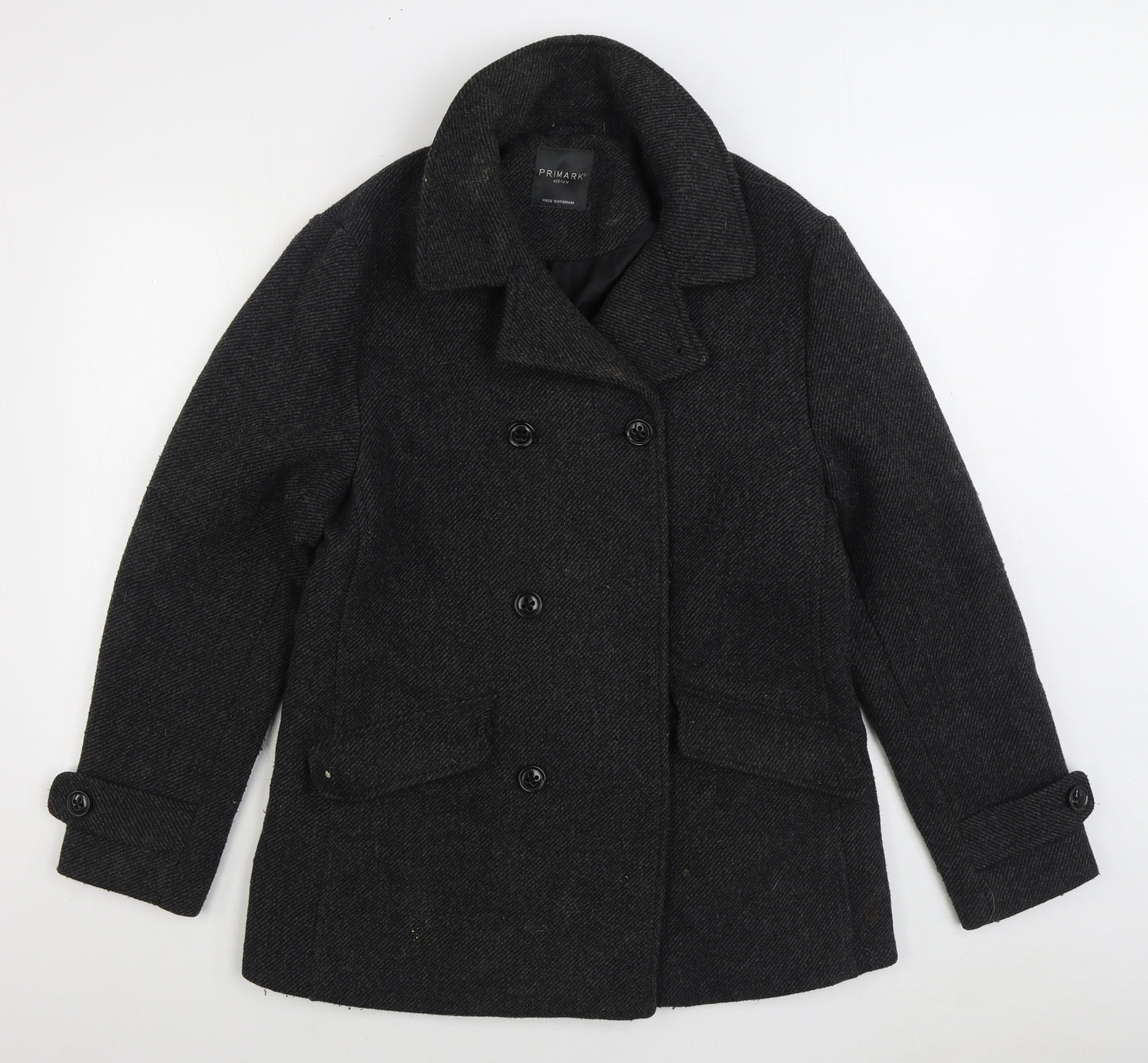 Primark Mens Grey Overcoat Coat Size M Button