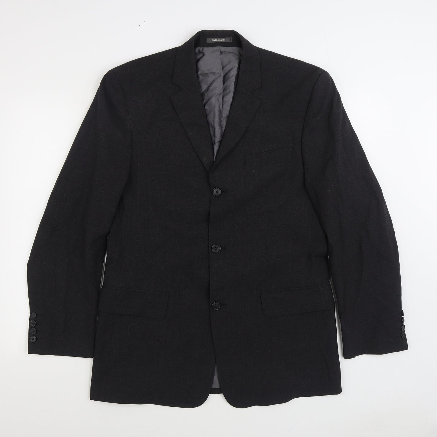 River Island Mens Black Wool Jacket Suit Size 36