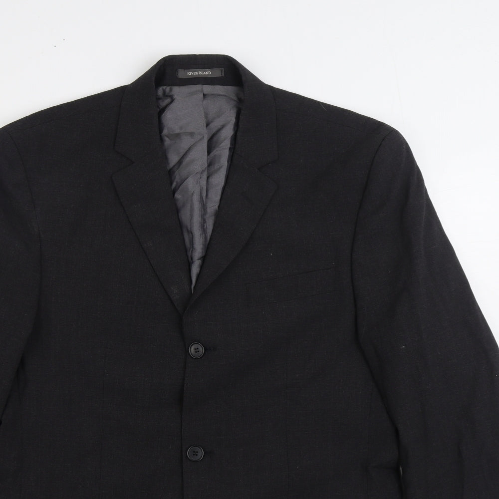 River Island Mens Black Wool Jacket Suit Size 36