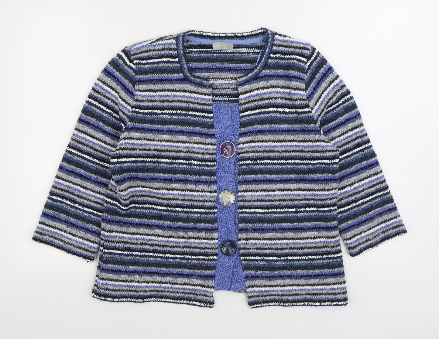 Per Una Womens Blue Scoop Neck Acrylic Cardigan Jumper Size L