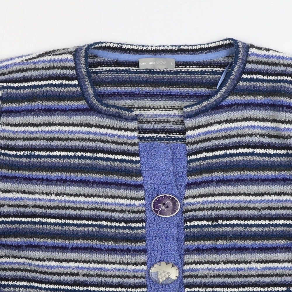 Per Una Womens Blue Scoop Neck Acrylic Cardigan Jumper Size L