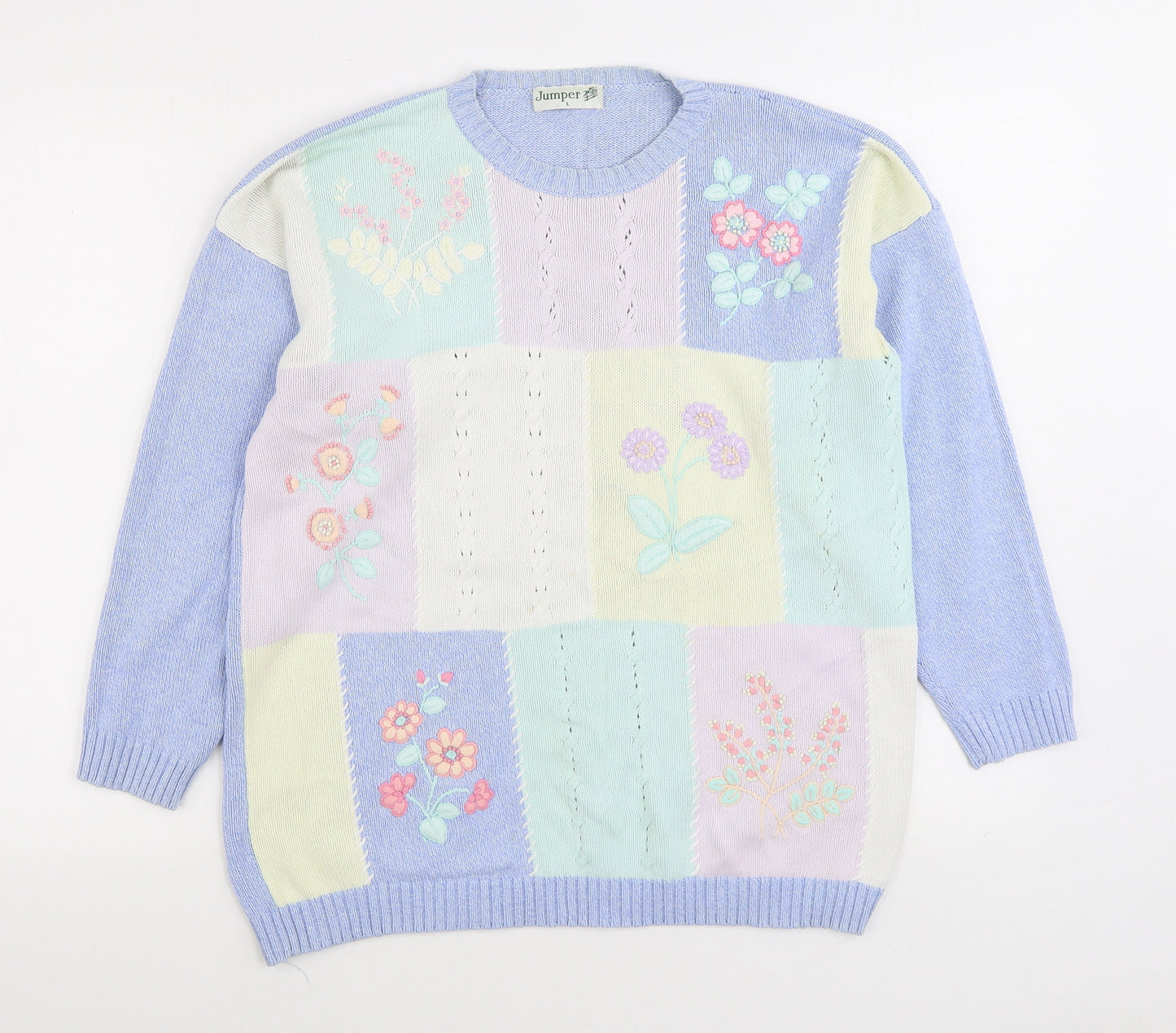 Jumper Womens Blue Round Neck Geometric Cotton Pullover Jumper Size L