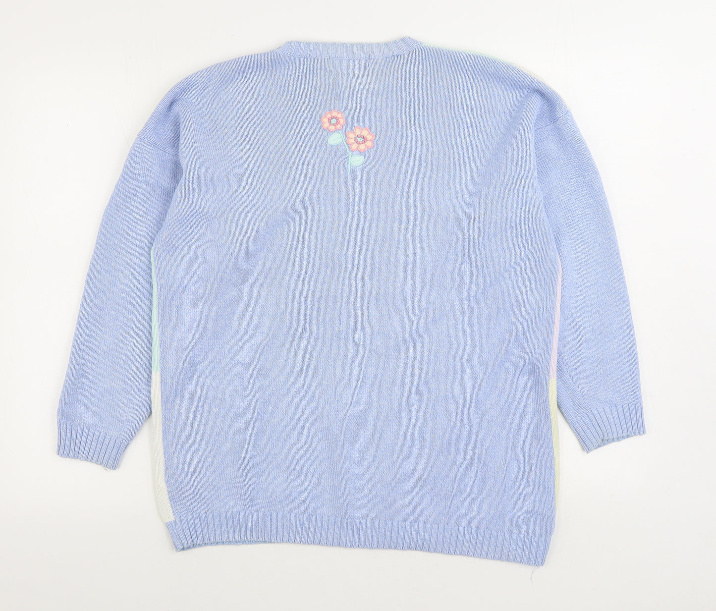 Jumper Womens Blue Round Neck Geometric Cotton Pullover Jumper Size L