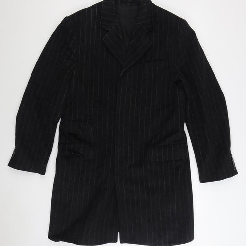 Milan Collection Mens Black Overcoat Coat Size S Button