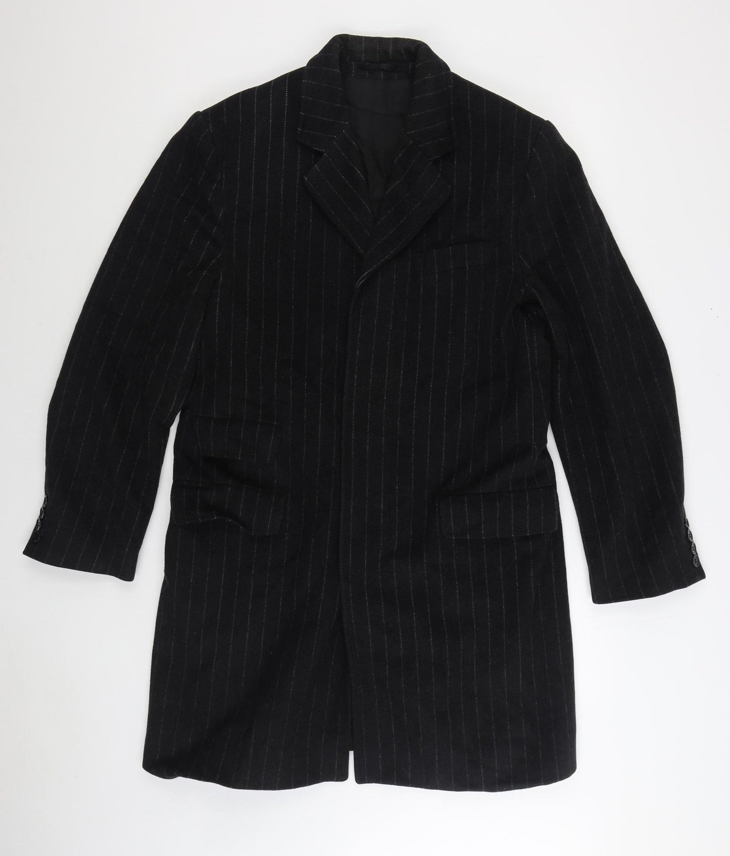 Milan Collection Mens Black Overcoat Coat Size S Button