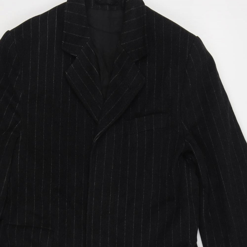 Milan Collection Mens Black Overcoat Coat Size S Button