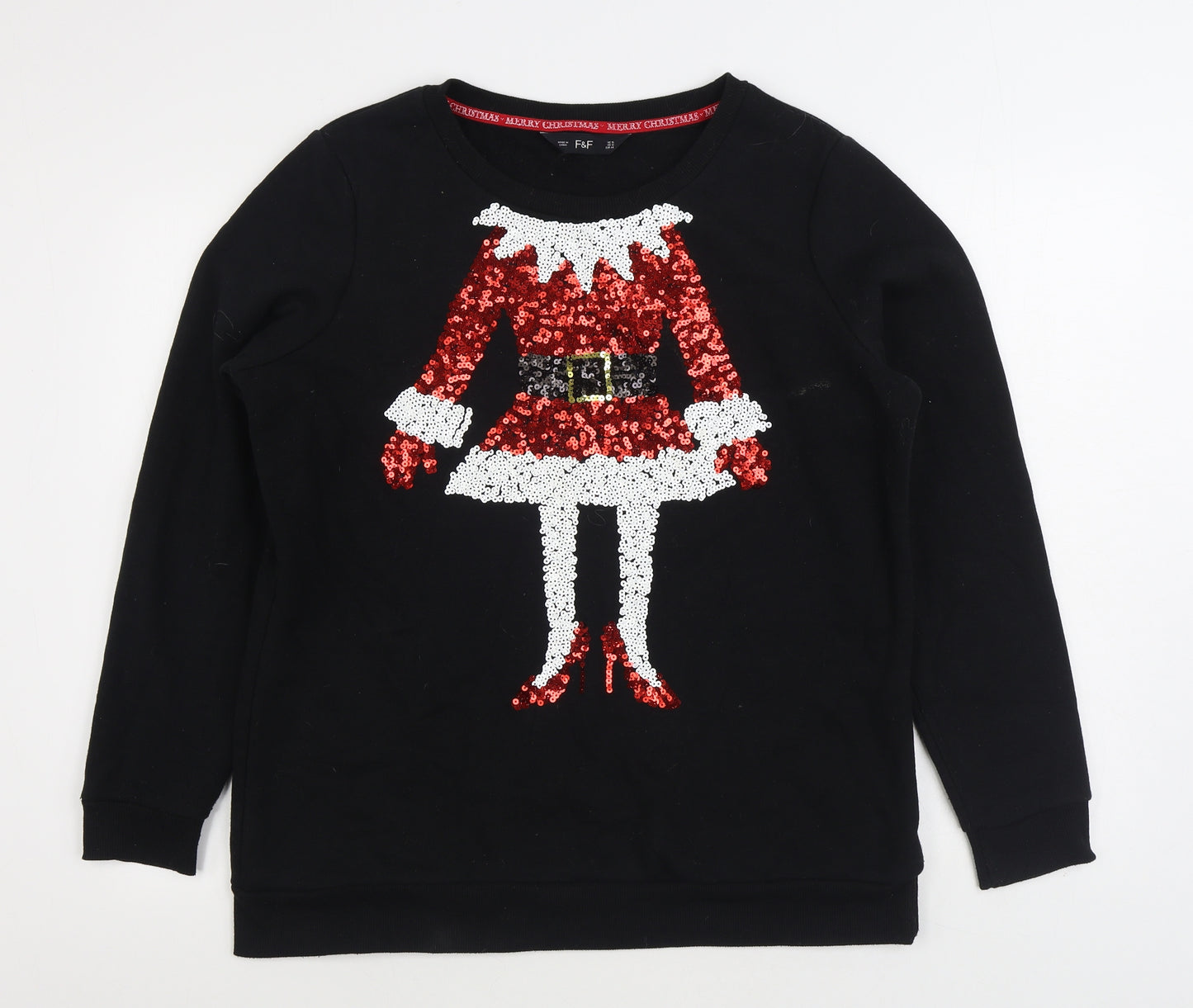 F&F Womens Black Cotton Pullover Sweatshirt Size 16 Pullover
