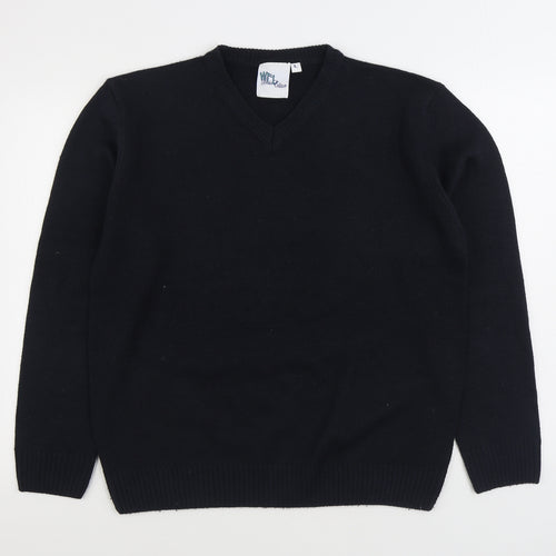 WFL Mens Blue Round Neck Acrylic Pullover Jumper Size L