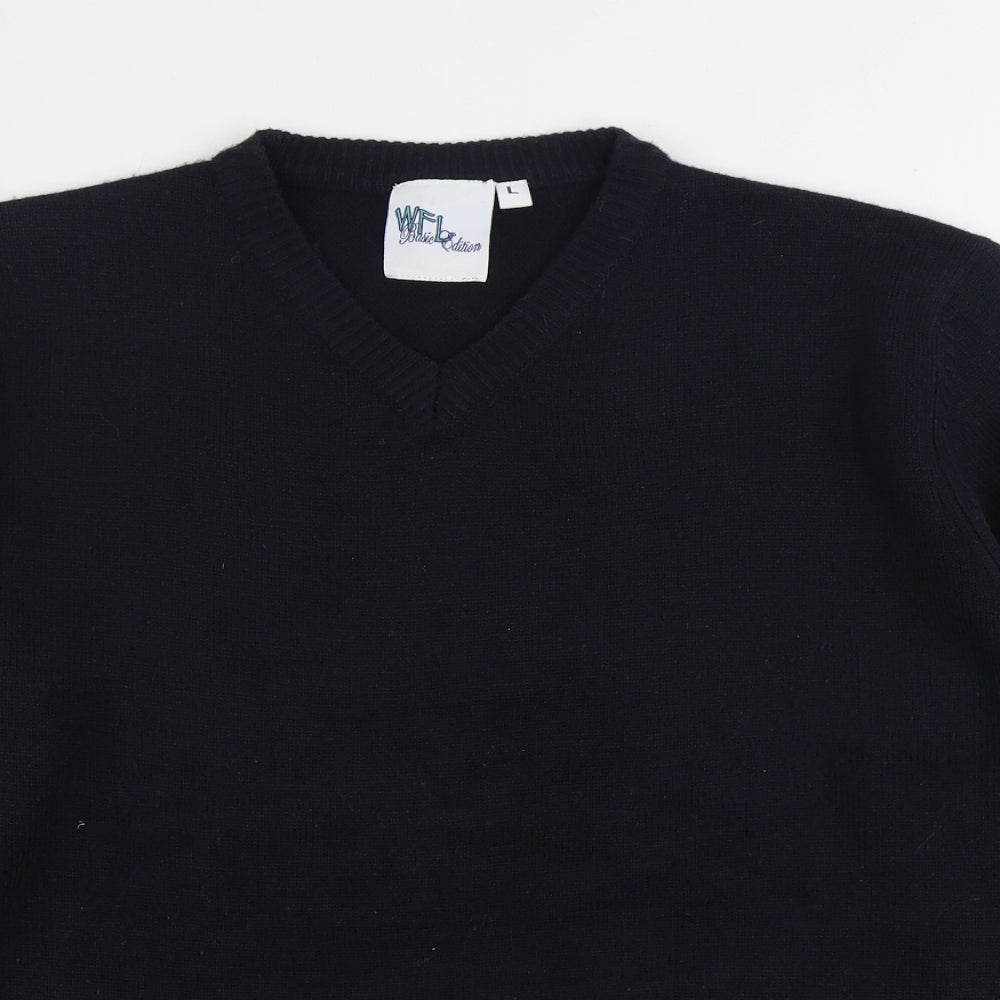 WFL Mens Blue Round Neck Acrylic Pullover Jumper Size L