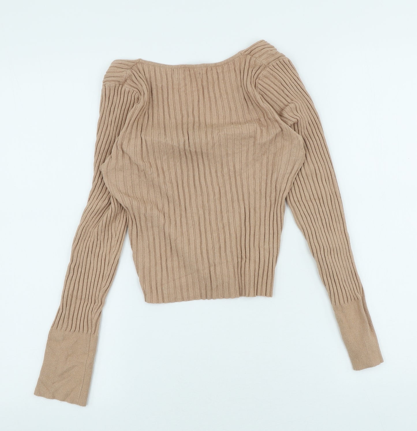 SheIn Womens Beige V-Neck Viscose Cardigan Jumper Size M
