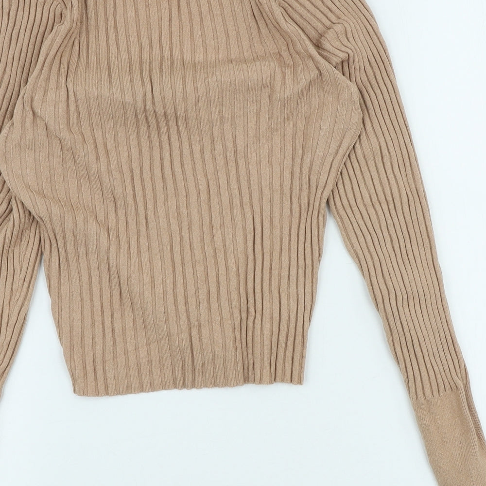 SheIn Womens Beige V-Neck Viscose Cardigan Jumper Size M