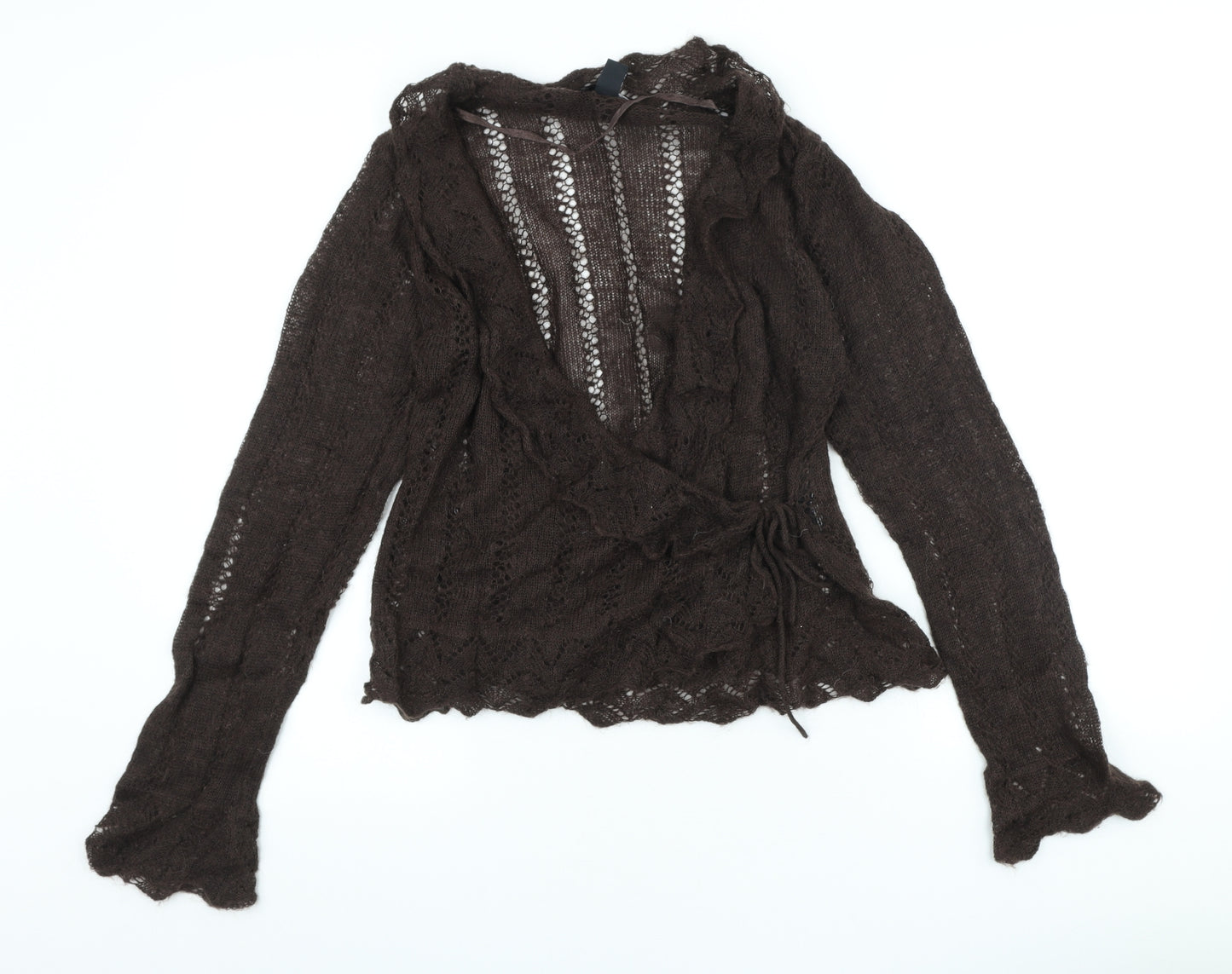 H&M Womens Brown V-Neck Ramie Cardigan Jumper Size M