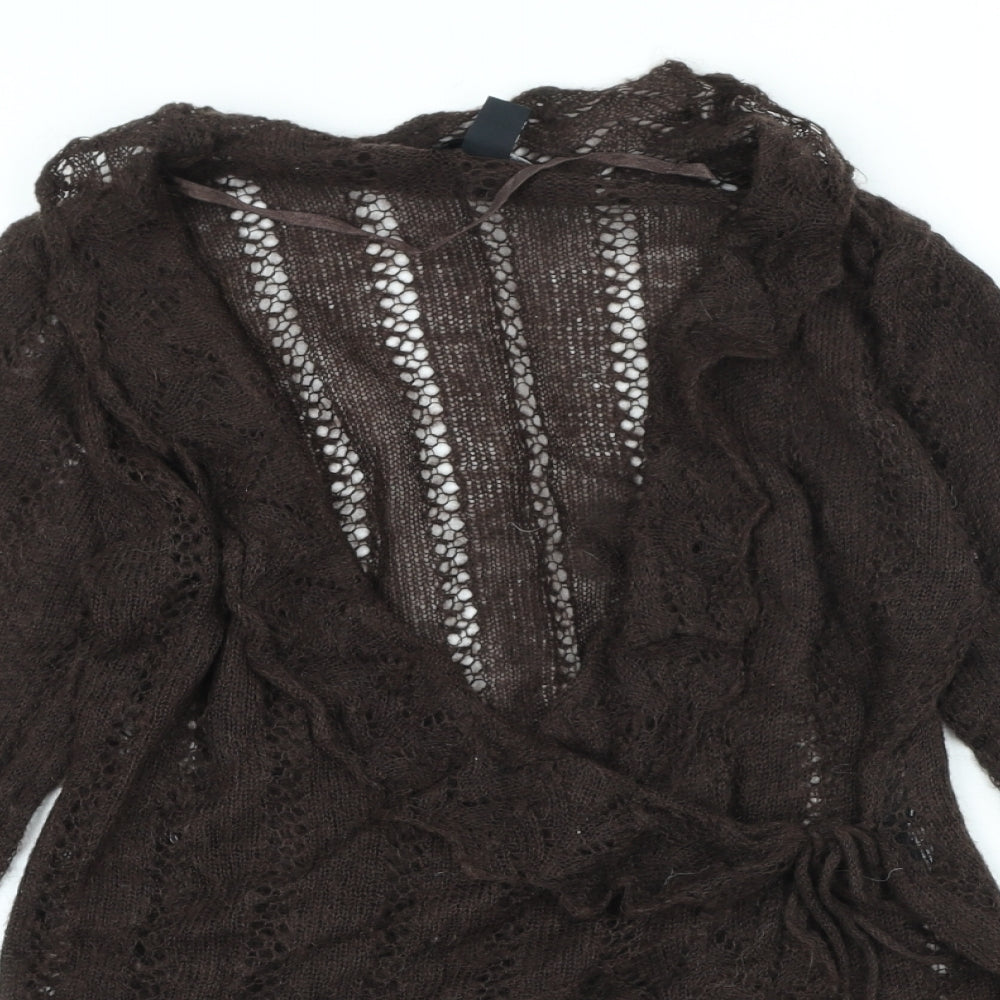 H&M Womens Brown V-Neck Ramie Cardigan Jumper Size M