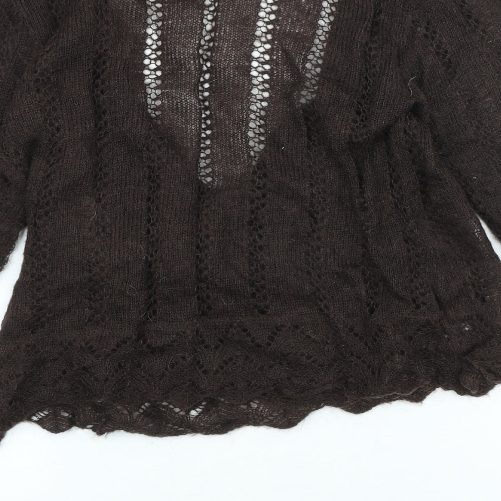 H&M Womens Brown V-Neck Ramie Cardigan Jumper Size M