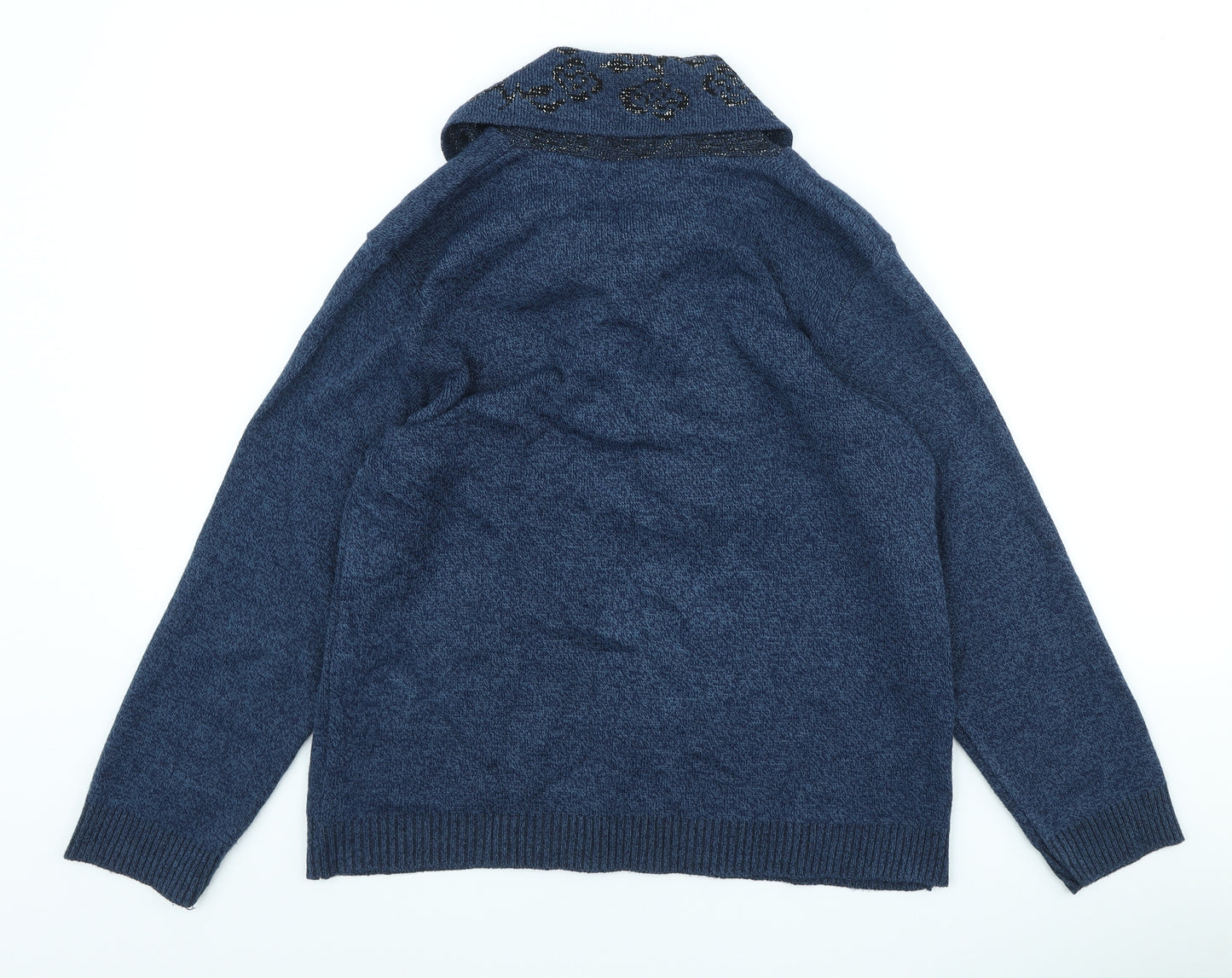 Mia Moda Womens Blue V-Neck Animal Print Acrylic Pullover Jumper Size XL