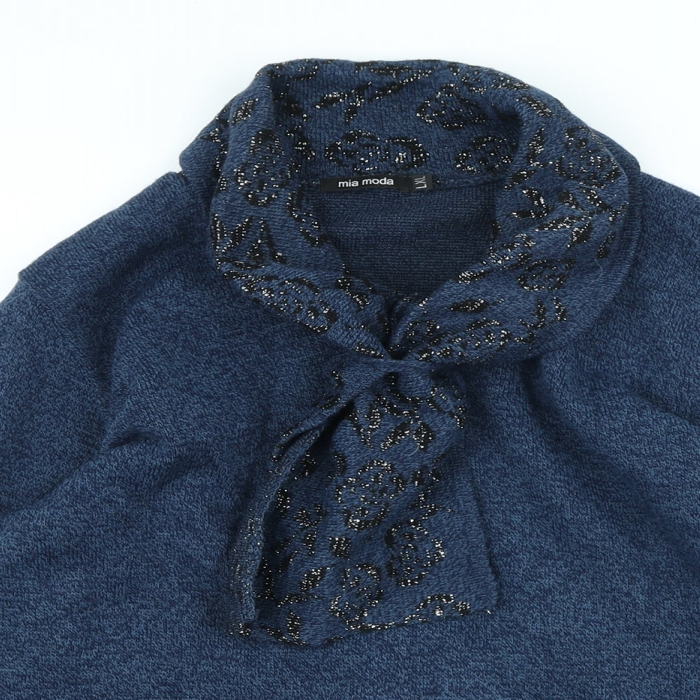 Mia Moda Womens Blue V-Neck Animal Print Acrylic Pullover Jumper Size XL