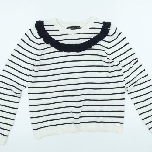 Autograph` Girls White Striped Viscose Basic Casual Size 10-11 Years Round Neck