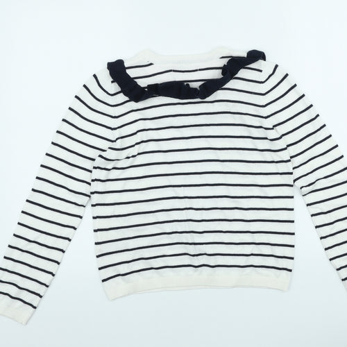 Autograph` Girls White Striped Viscose Basic Casual Size 10-11 Years Round Neck