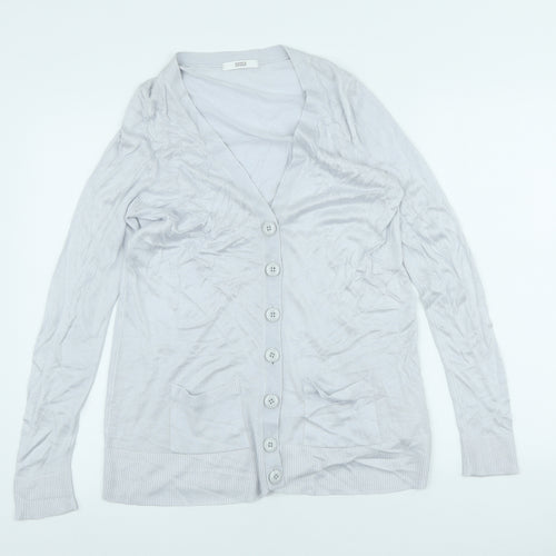 Marks and Spencer Womens Grey V-Neck Acrylic Cardigan Jumper Size 14