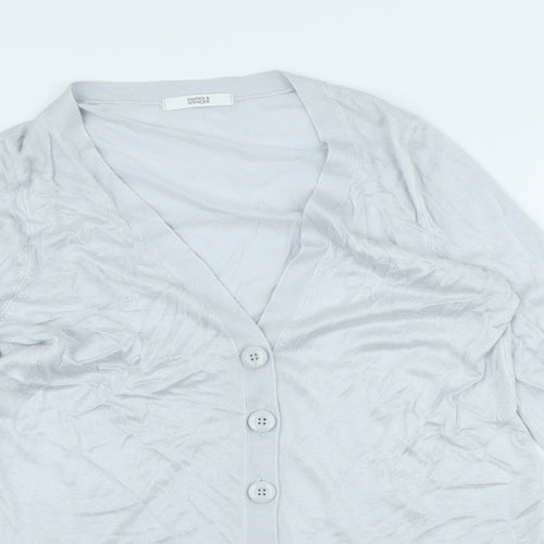 Marks and Spencer Womens Grey V-Neck Acrylic Cardigan Jumper Size 14