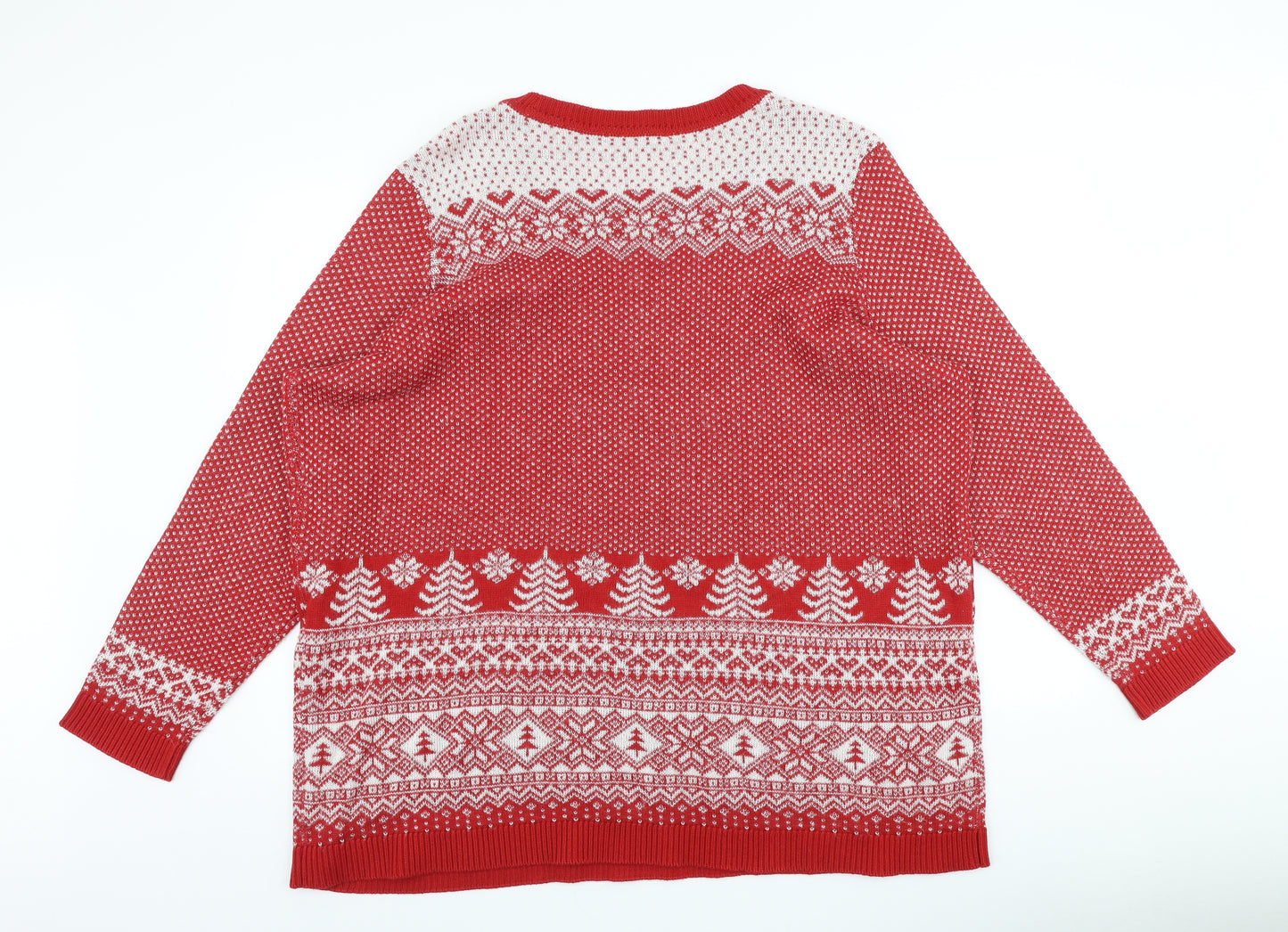 Sheego Womens Red Round Neck Fair Isle Acrylic Pullover Jumper Size 26 - Christmas