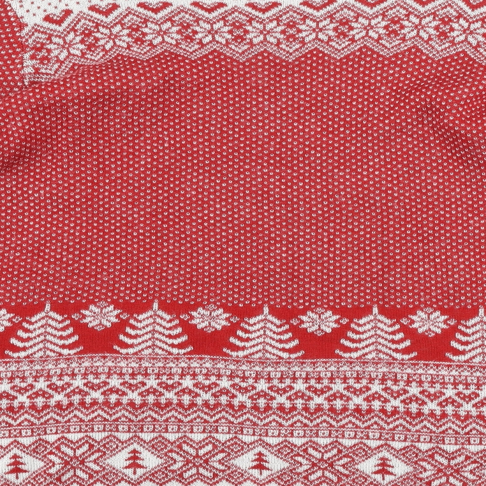 Sheego Womens Red Round Neck Fair Isle Acrylic Pullover Jumper Size 26 - Christmas