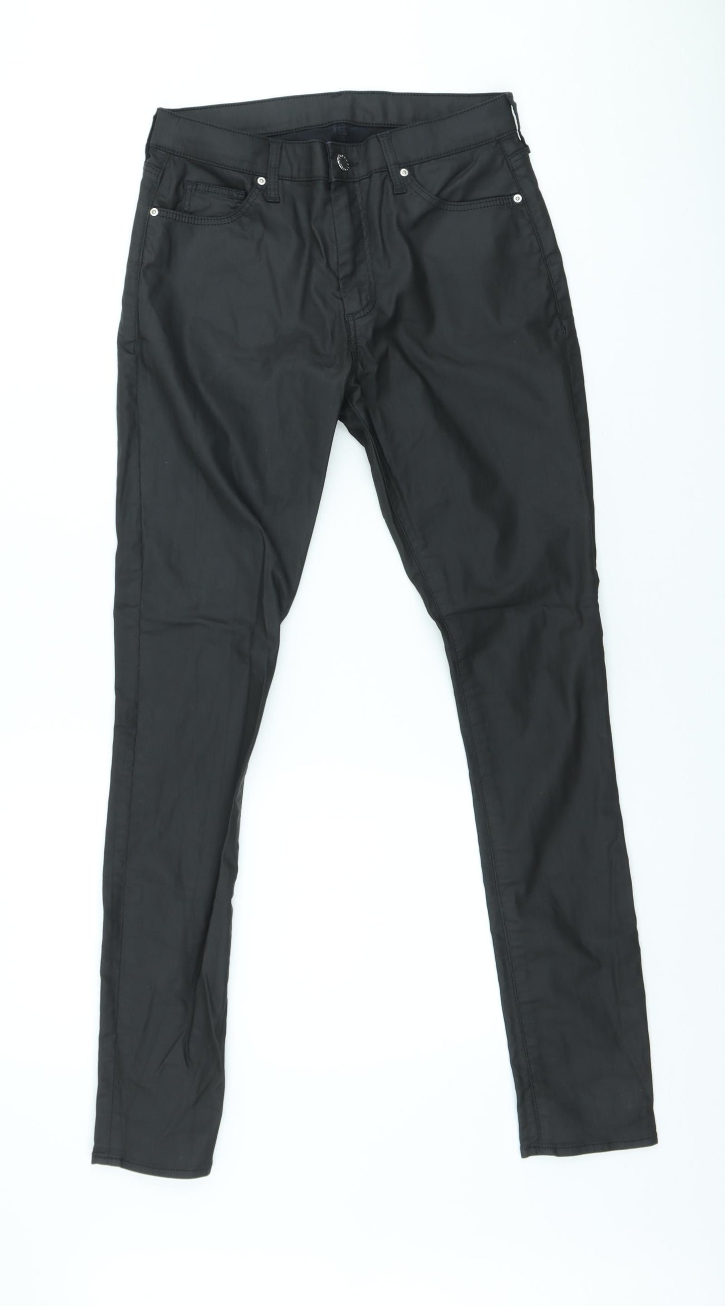 Topshop Womens Black Polyester Trousers Size XS L28 in Slim - Faux leather