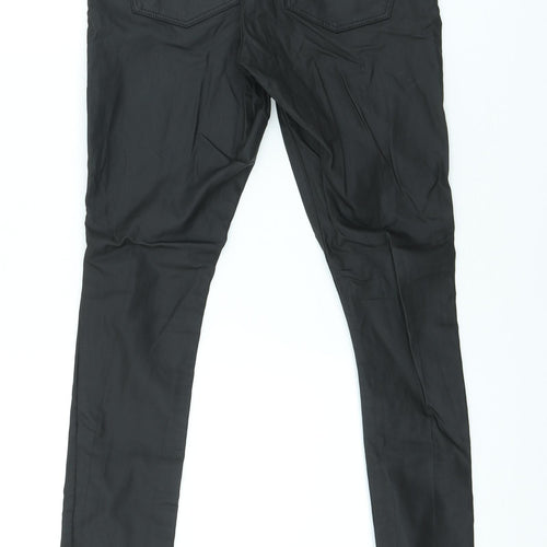 Topshop Womens Black Polyester Trousers Size XS L28 in Slim - Faux leather