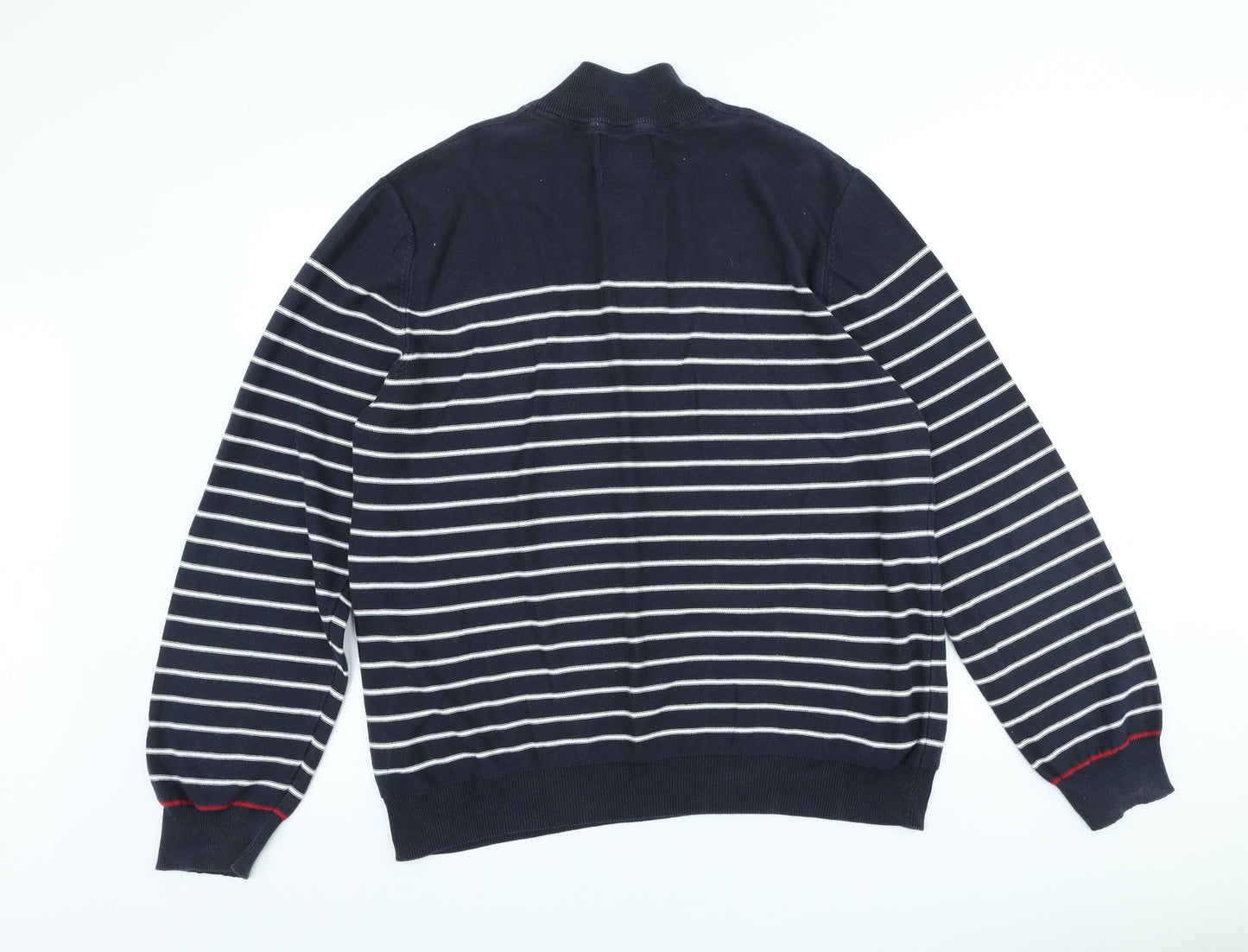 Blue Harbour Mens Blue High Neck Striped Cotton Pullover Jumper Size XL