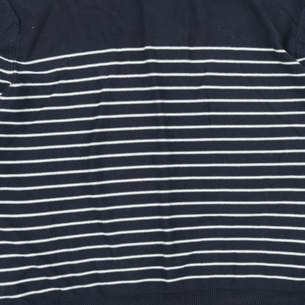 Blue Harbour Mens Blue High Neck Striped Cotton Pullover Jumper Size XL