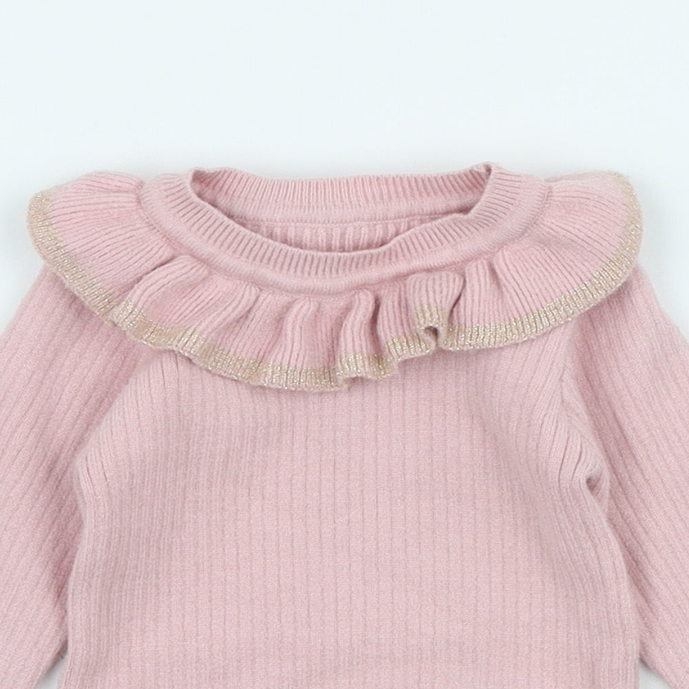 Matalan Girls Pink Viscose Basic T-Shirt Size 12-18 Months Mock Neck