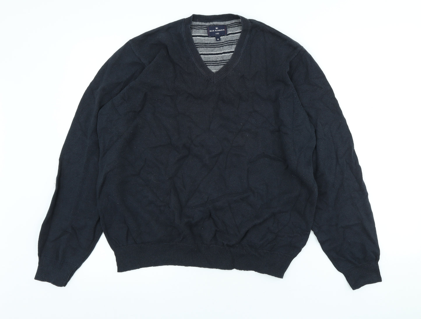 Blue Harbour Mens Blue V-Neck Cotton Pullover Jumper Size M