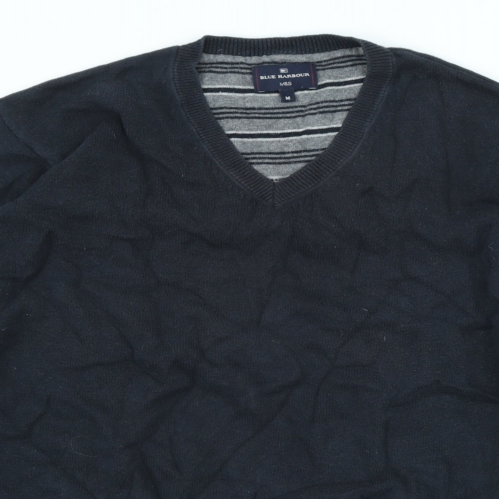Blue Harbour Mens Blue V-Neck Cotton Pullover Jumper Size M