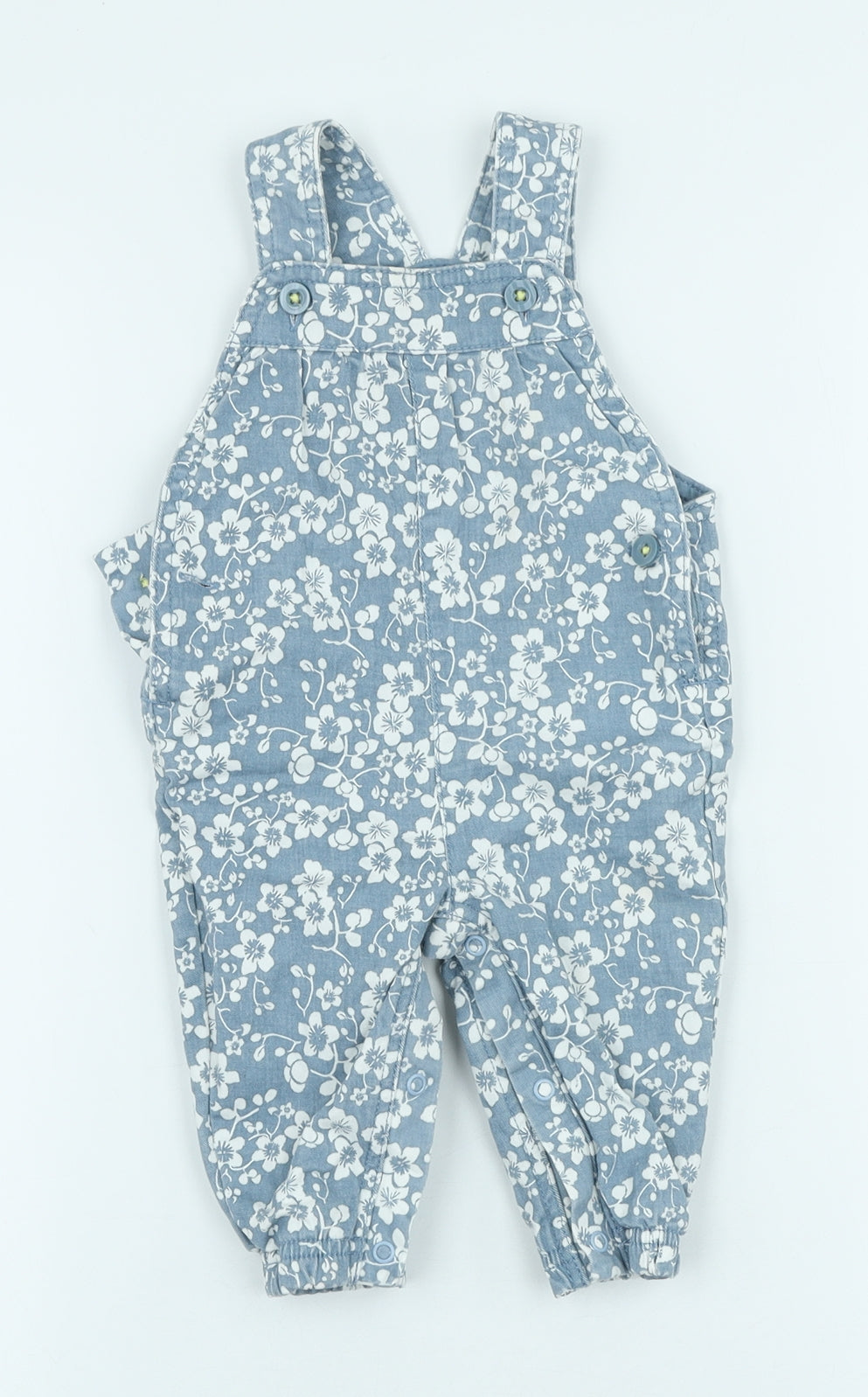 Marks and Spencer Girls Blue Floral Cotton Dungaree Outfit/Set Size 3-6 Months