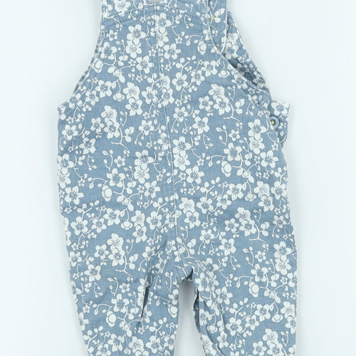 Marks and Spencer Girls Blue Floral Cotton Dungaree Outfit/Set Size 3-6 Months