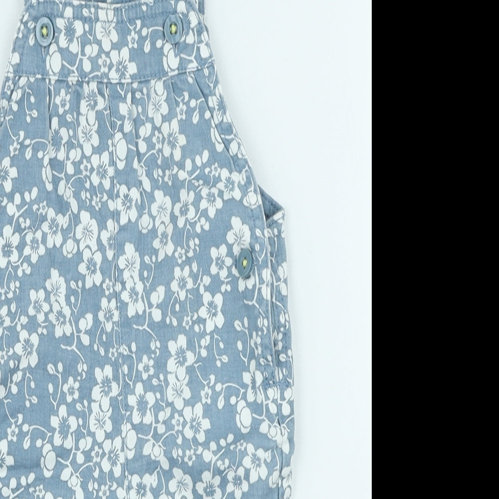 Marks and Spencer Girls Blue Floral Cotton Dungaree Outfit/Set Size 3-6 Months
