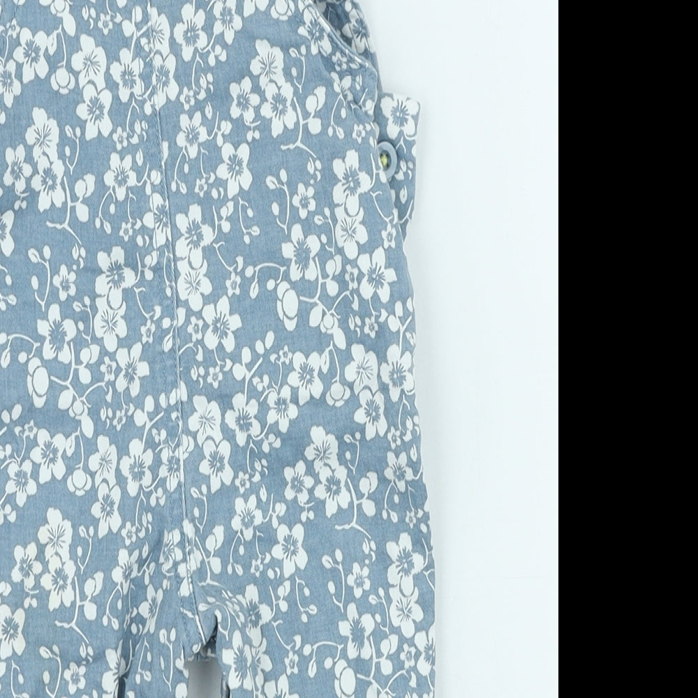 Marks and Spencer Girls Blue Floral Cotton Dungaree Outfit/Set Size 3-6 Months