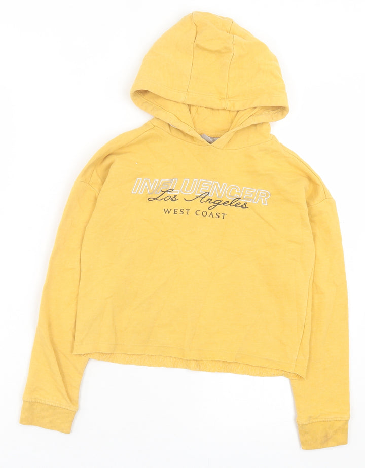 Matalan Girls Yellow Cotton Pullover Hoodie Size 10 Years Pullover