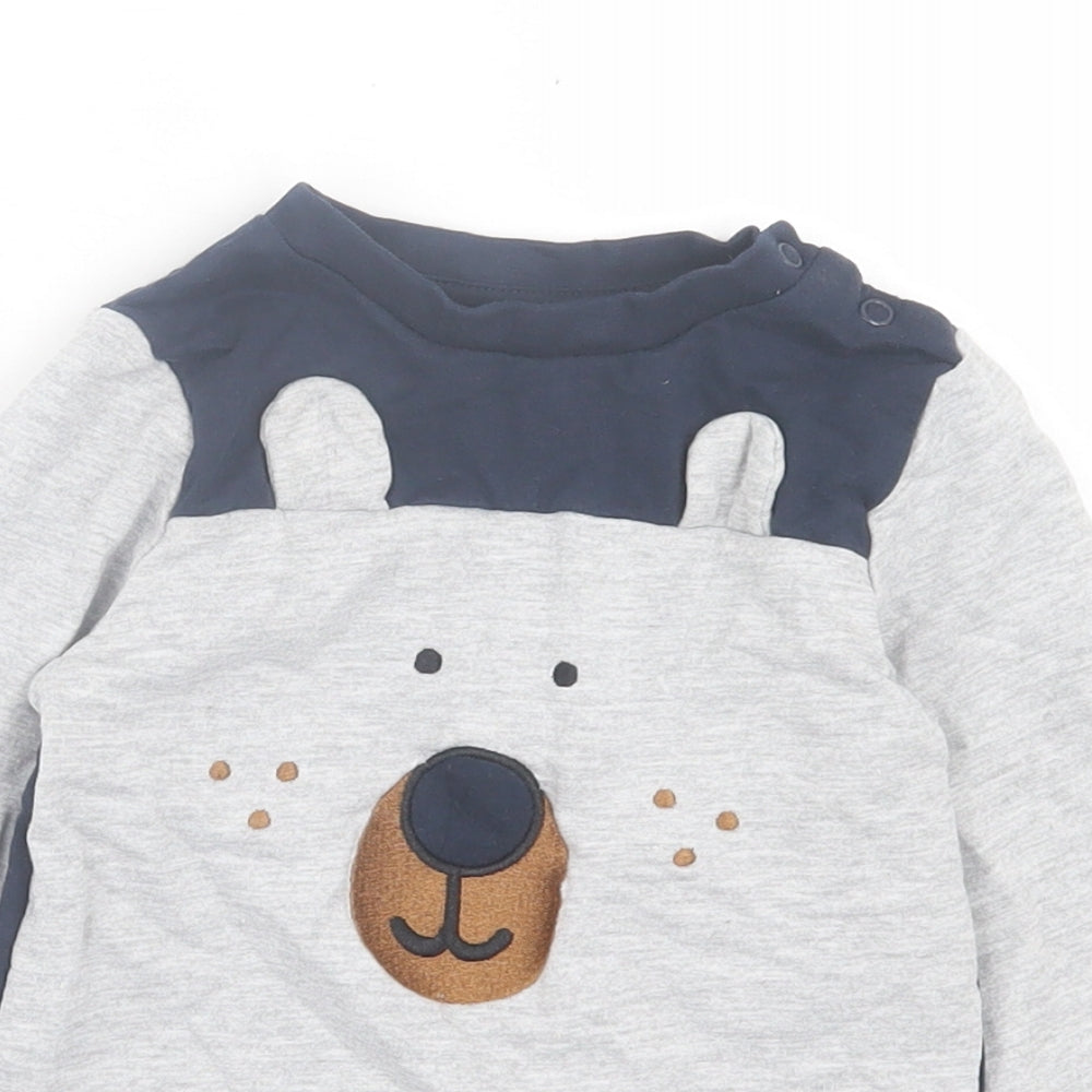 pep&co Boys Grey Cotton Basic Casual Size 18-24 Months Crew Neck Button