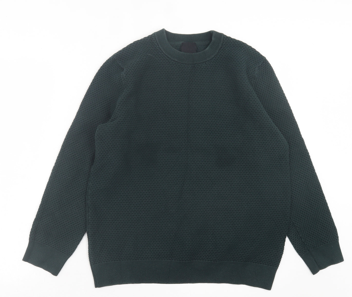 H&M Mens Green Crew Neck Acrylic Pullover Jumper Size L