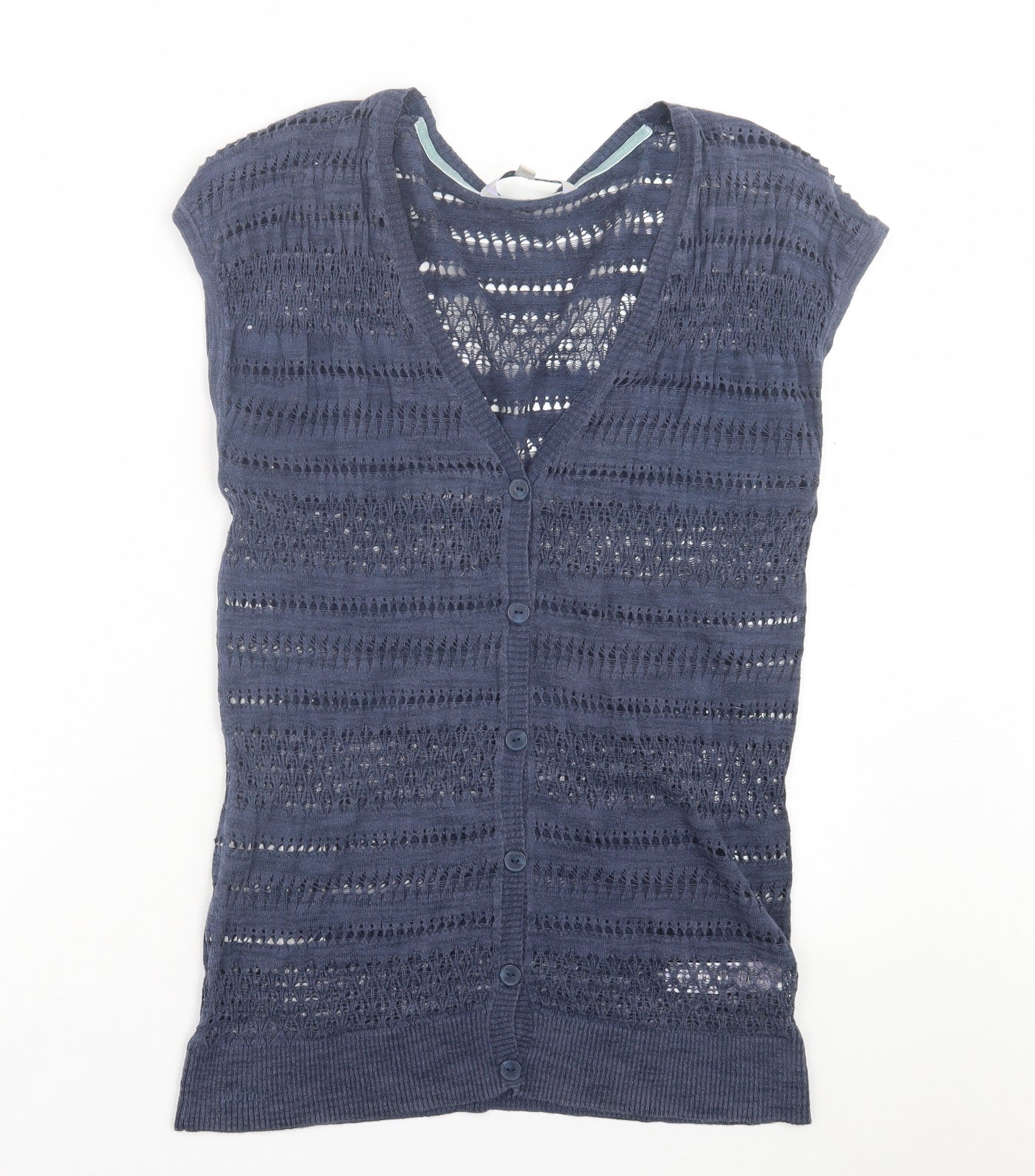 Fat Face Womens Blue V-Neck Cotton Cardigan Jumper Size 12