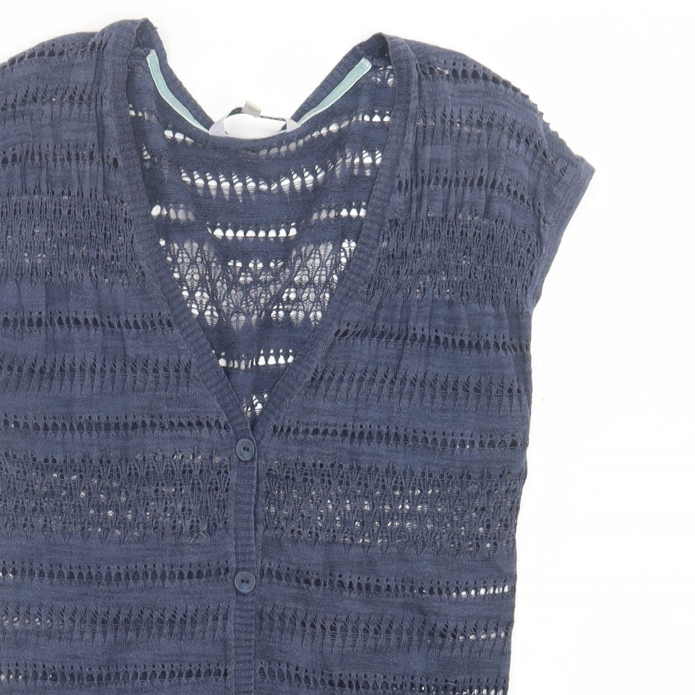 Fat Face Womens Blue V-Neck Cotton Cardigan Jumper Size 12