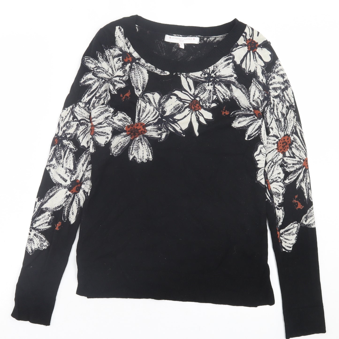 NEXT Womens Black Crew Neck Floral Viscose Pullover Jumper Size 6