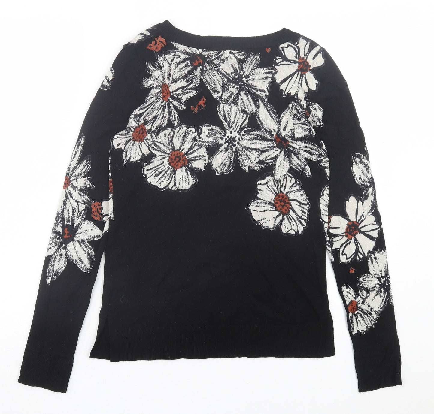 NEXT Womens Black Crew Neck Floral Viscose Pullover Jumper Size 6