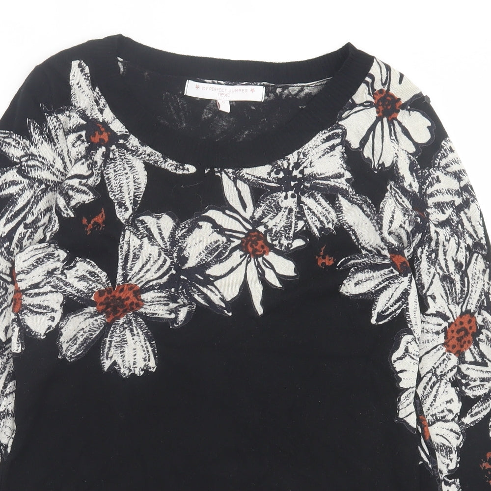 NEXT Womens Black Crew Neck Floral Viscose Pullover Jumper Size 6