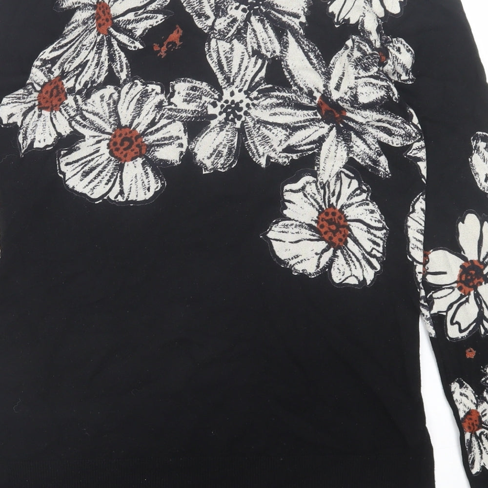 NEXT Womens Black Crew Neck Floral Viscose Pullover Jumper Size 6