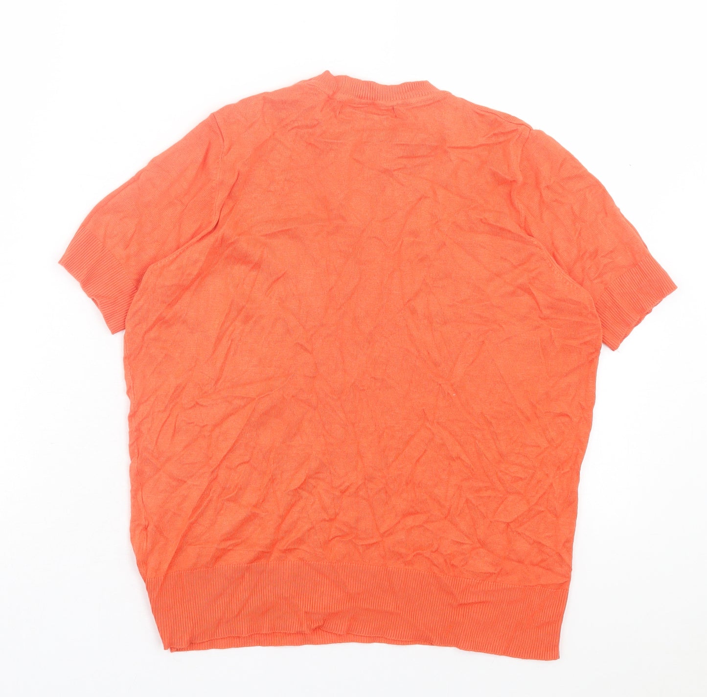 Marks and Spencer Womens Orange Viscose Basic T-Shirt Size 10 Crew Neck