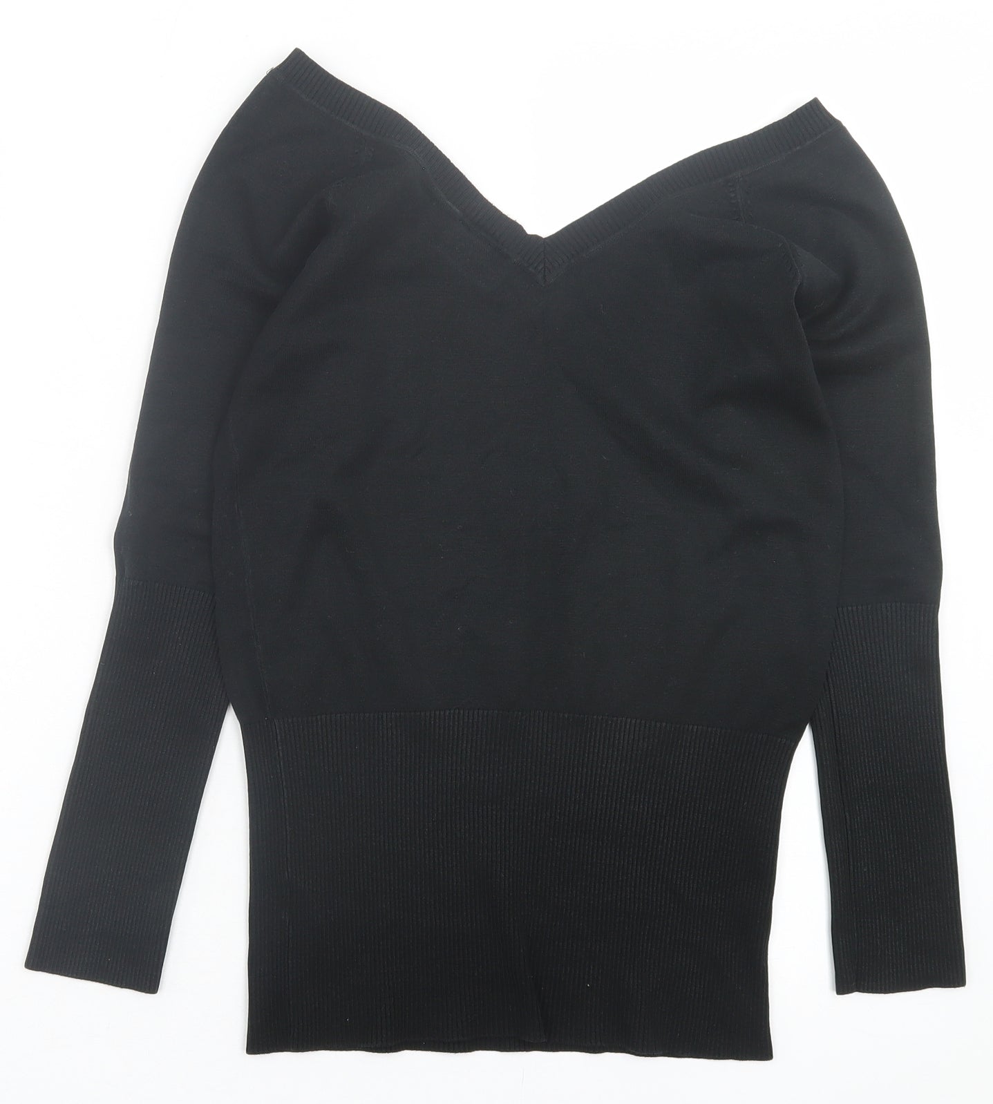 Atmosphere Womens Black V-Neck Acrylic Pullover Jumper Size 8