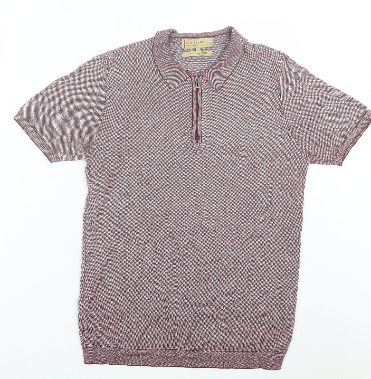 Collezione Mens Red Cotton Polo Size M Collared Zip
