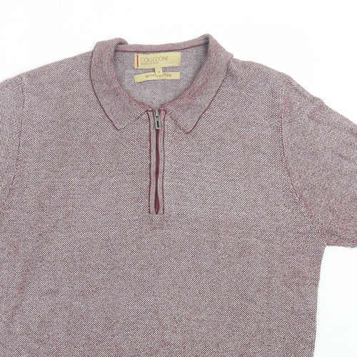 Collezione Mens Red Cotton Polo Size M Collared Zip